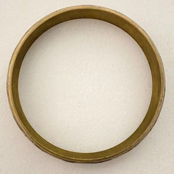 💎Bangle Bracelet Bronze Tone Chunky Flower Leaf Engraved - Picture 4 of 8